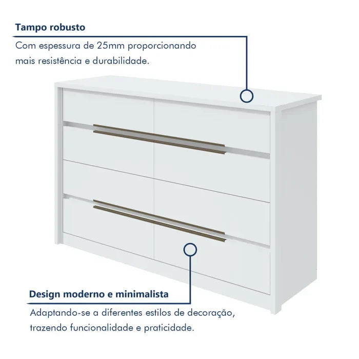 Cômoda Urban 8 Gavetas Espresso Móveis Branco